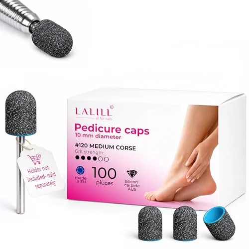 LALILL Slipkapslar LUX ABS 10 mm 120 korn 100 st. kåpor för fräsmaskinen grafit sliphylsor nagelmodellering manikyr pedikyr podologi slipband fotvård, 1 5905072860314