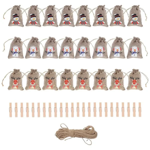 1 Set Jul Snörpåse Present Godis Snacks Förpackningspåse Tecknad Godispåse gogo-662-4829