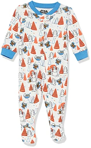 Amazon Essentials Star Wars unisex småbarn tät passform bomullsfotad pyjamas, vit mando, 4T 196433582531