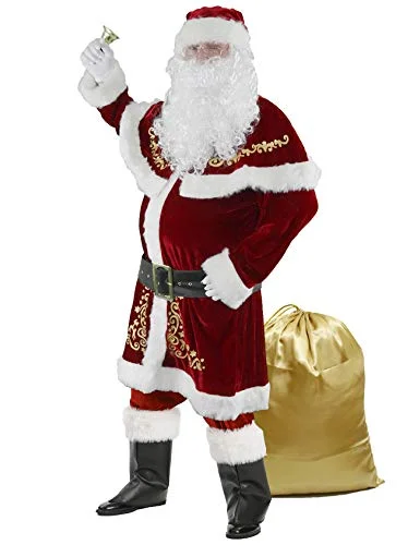 Ahititi Jultomtedräkt för män 12 delat set cosplay julfest vuxen röd sammet Santa Claus kostym Deluxe 3XL 781328906587