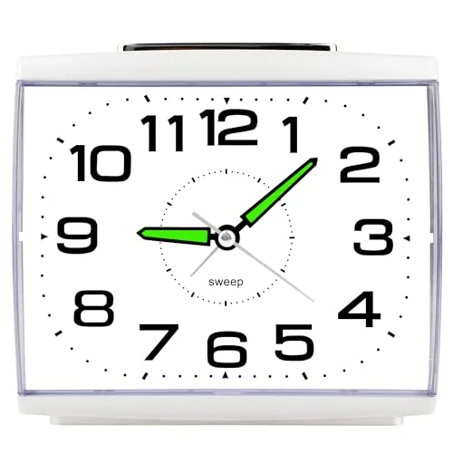 Ayybboo väckarklockor vid sängen, batteridriven analog, analog väckarklocka, tickar inte tyst med nattljus, snooze, sängen stor storlek (vit) 791450295138