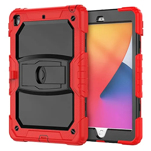 IPad 6/Air2 fodral med stöd, hållbar, hybrid, blåsbeständig, resistent, tre lager, silikonskydd för barnsurfplatta (röd) 755985999251