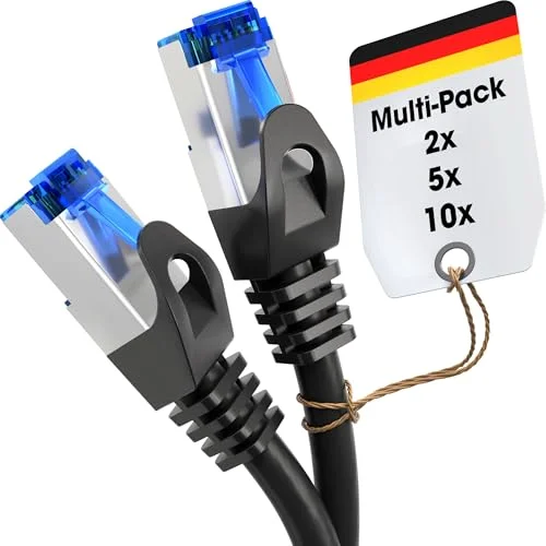 KabelDirekt Nätverkskabel, Ethernet kabel 2x 5m, tillgänglig i 0,25 30m (10Gbps, Fiberhastighet för gigabitnätverk, LAN kabel, switch/router/modem med RJ45, svart/silver) 4262421061893