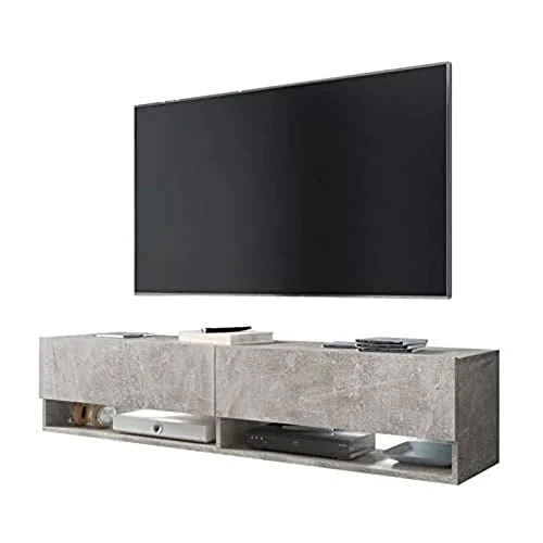 Selsey Wander TV bänk/TV skåp i betongutseende hängande/stående med LED 140 cm 5903025138718