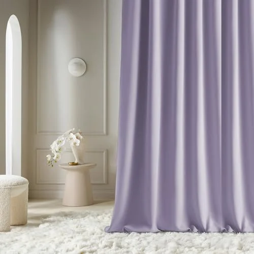 ROOM99 Gardin med silveröljetter aura 140 x 250 cm bredd höjd, mörkläggning glidande gardiner, dekoration, modern gardin, vardagsrum, sovrum, lila 5902963474063
