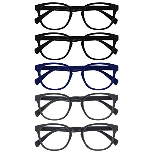 OPULIZE Pop läsglasögon 5 pack roliga runda matt ram svart blå grå fjädergångjärn reptåliga män kvinnor RRRRR2 11377 +3,50 5055955358053