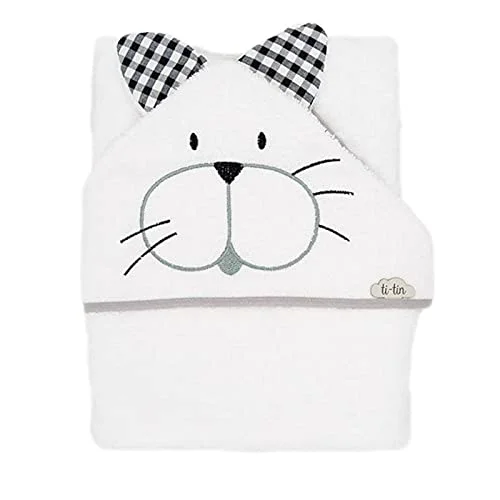 Ti TIN, Babybadhandduk, 100 x cm, mjuk, bekväm, absorberande badhandduk 100% bomull frotté björnmönster grå och vit färg 320 g/m² 49101 8414155491019