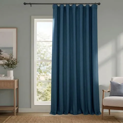 HPD Half Price Drapes Texturerade mörkläggningsgardiner i konstgjort linne för sovrum, 1 längd, gardiner vardagsrum, heminredning, 254 x 274 cm (B L), blå (Indigo) 194125001797