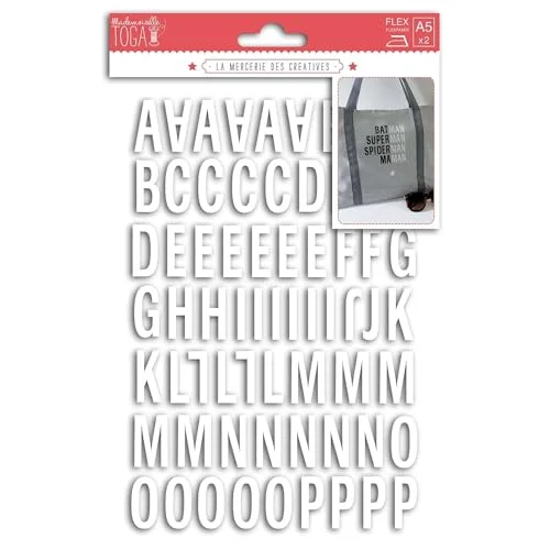 Toga ark med strykbokstäver 15.5 x 27.5 0.1 cm Blanc Majuscule Bâton 3661847040115