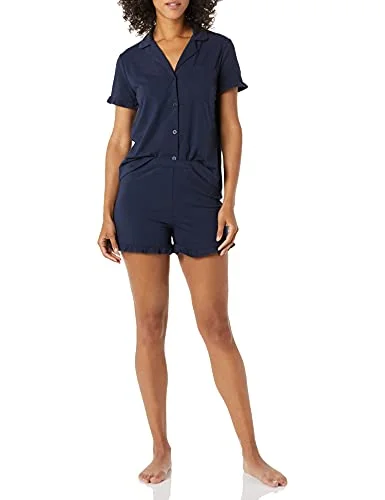 Amazon Essentials kvinnors bomull modal passpoal krage pyjamas set (finns i plusstorlek), Marinblått Xsp, XL 195111706061