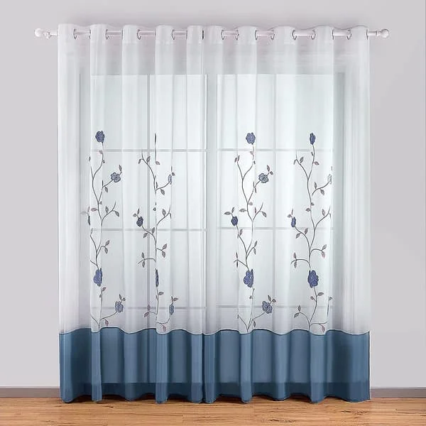 1 st blommig broderad transparent gardin med öljetter för sovrum, kök, vardagsrum, 140 cm x 245 cm, blå FYDTOCJ-20473 1 st blommig broderad transparent gardin med öljetter för sovrum, kök, vardagsrum, 140 cm x 245 cm, blå FYDTOCJ-20473