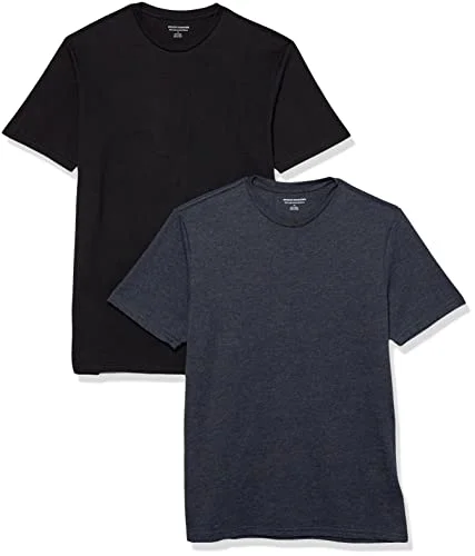 Amazon Essentials herr normal passform kortärmad rund hals t shirt, paket med 2, svart/marinblå ljung, X Large 196433602208