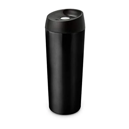 ROMINOX Presentartiklar isolerande mugg // Recta 500 ml svart, kaffekopp, varmdryckeskopp, termoskopp, dubbelvägg, klar att dricka med tryckknapp, ml; mått: ca 8 x 21,5 cm 4260273264660