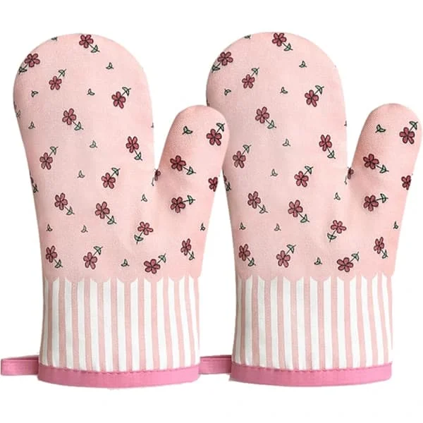 1 par (rosa blomma) grytlappar, kökshandskar, grillhandskar DKY-Li516-477