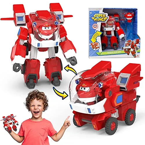 Super Wings robotleksaker Jett Transformers leksaksbilar avec mini Jet Avion Jouets Pour Enfants 3 4 5 år, röd 6911400425574