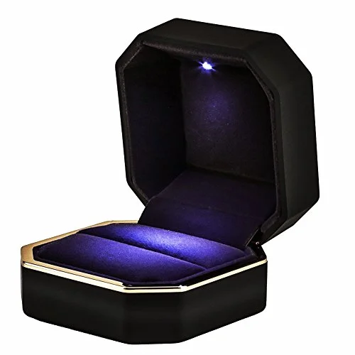 AVESON Lyxig ringlåda, fyrkantig sammet vigselring fodral smycken presentförpackning med LED ljus för förslag förlovning bröllop, svart 651519966013