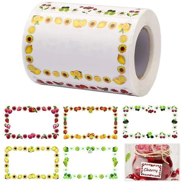1 rulle/250 st burketiketter, matfrysetiketter självhäftande syltburketiketter 5 x 3 cm söta fruktklistermärken självhäftande etiketter SU-M912-485