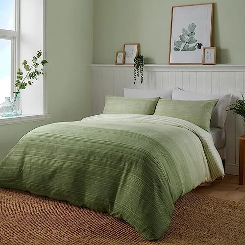 Fusion modernt grönt påslakan dubbelsäng storlek (200 x 200 cm) vändbar design ombre gröna sängkläder salviagrövt ljusgrönt randigt linjer 5056387771366