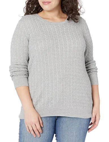 Amazon Essentials lättviktig långärmad kabeltröja med rund hals (finns i plusstorlek), ljusgrå ljung, medium 194223271672