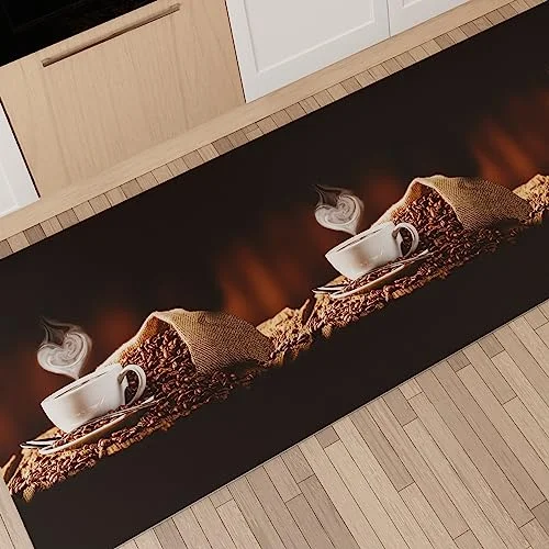 PETTI Artigiani Italiani Köksmatta löpare kök halkfri och tvättbar 52 x 380 cm kaffedesign 1 100% tillverkad i Italien 8056992316430