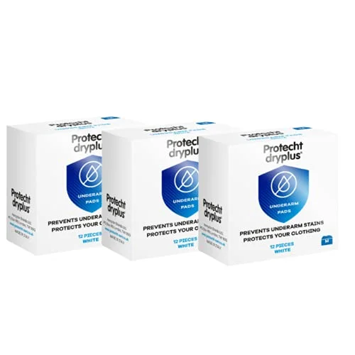 Protecht DryPlus underarmsdynor, anti svettdynor, osynliga, bekväma, superabsorberande självhäftande dynor för att hålla underarmen torra, engångsbruk män och kvinnor, 12 S, medium 3 pack, 5052540002551