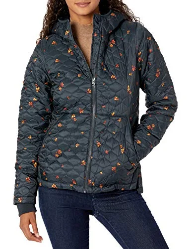 Amazon Essentials lättviktig vattentålig sherpa fodrad puffjacka med huva, svart blommig, medium 195111125190