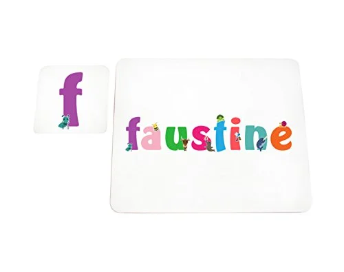 Little Helper underlägg illustrativ stil färgglad med namnet flicknamn Faustina 5056117108042