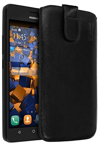 mumbi äkta läderfodral kompatibel med Huawei Y635 skal läder väska Case Wallet, svart 4251077231507