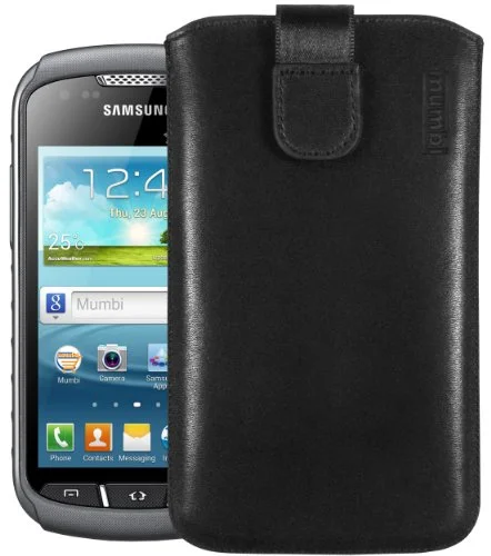 mumbi äkta läderfodral kompatibel med Samsung Galaxy Xcover 2 skal läder väska Case Wallet, svart 4250261445829
