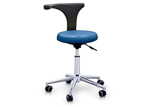 QUIRUMED pall med professionellt ergonomiskt ryggstöd, marinblå färg, struktur i rostfritt stål, konstläder, bas hjul, höjdjusterbar sits, upp till 120 kg 8435270756456