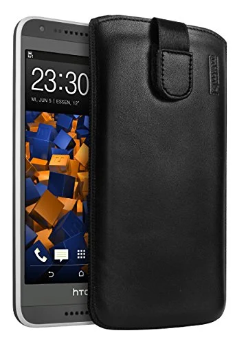 mumbi äkta läderfodral kompatibel med HTC Desire 620 skal läder väska Case Wallet, svart 4251077229948