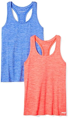 Amazon Essentials kvinnors Tech Stretch Racerback linne (finns i plusstorlek), paket med 2, korall orange rymdfärg/ljusblå rymdfärg, X Small 43475611425