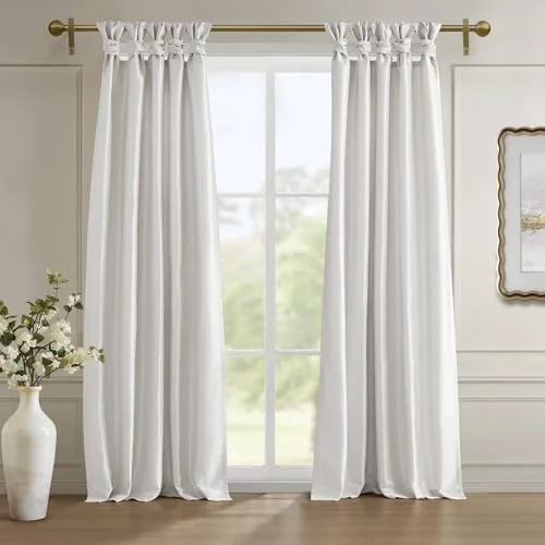 Madison Park Emilia enkel gardin i fusksiden, med helt mörkläggande och insynsskyddande foder, topp gör det själv twist flik, draperi för vardagsrum, sovrum sovsal, 241 x 127 cm, vit 86569221285