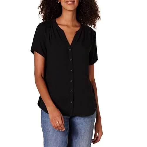 Amazon Essentials kortärmad vävd blus klädtröja, svart, M 194223975570