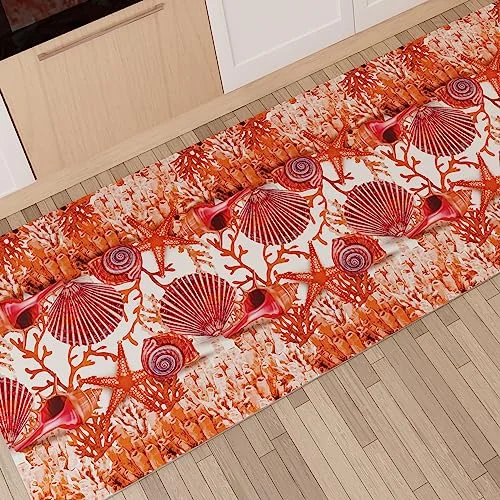 PETTI Artigiani Italiani Köksmatta löpare kök halkfri och tvättbar 52 x 80 cm röd koralldesign 100% tillverkad i Italien 8056992312289
