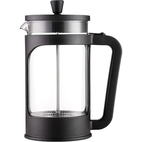 1 liter/34 oz Franskpress kaffe-/tebryggare tillverkad av värmebeständigt borosilikatglas, filter i rostfritt stål och svart lock. Fy04-C2-MY132787 1 liter/34 oz Franskpress kaffe-/tebryggare tillverkad av värmebeständigt borosilikatglas, filter i rostfritt stål och svart lock. Fy04-C2-MY132787