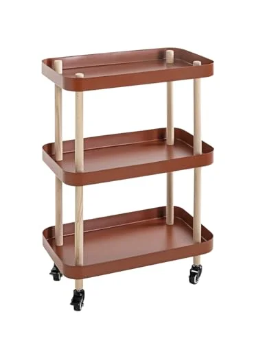 HAKU Möbel Sidobord på hjul naturlig, röd, Massivt trä, metall Storlek: B 50 cm x H 76 D 30 cm, Stil: Modern 4001070544193