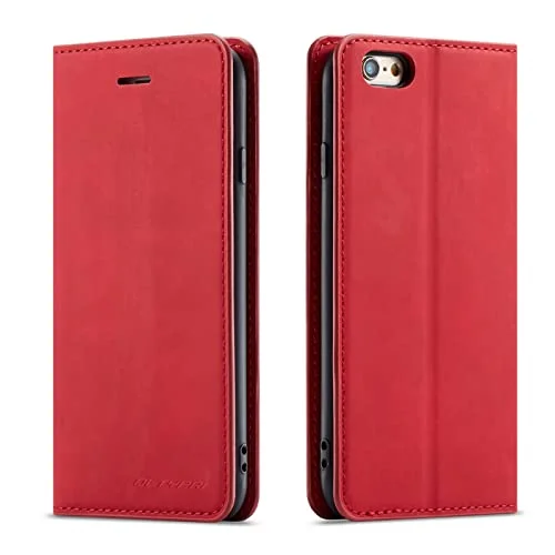 QLTYPRI Fodral till iPhone 6 6S, premium PU läderfodral TPU stötfångare med korthållare ställ dold magnetisk adsorption flip plånboksfodral för 6S röd 733810149200