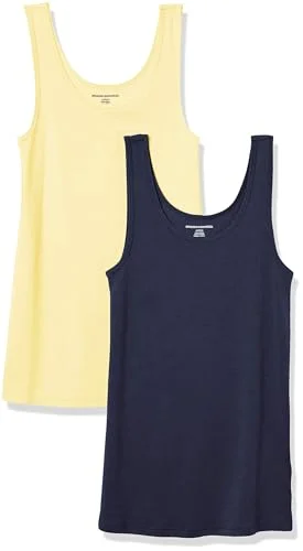 Amazon Essentials Women's Linne smal passform, Pack of 2, Gul/Marinblå, XL 194223879168