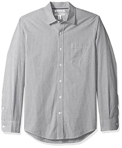 Amazon Essentials mäns Slim Fit långärmad poplin skjorta, grå gingham, XX Large 191770245699