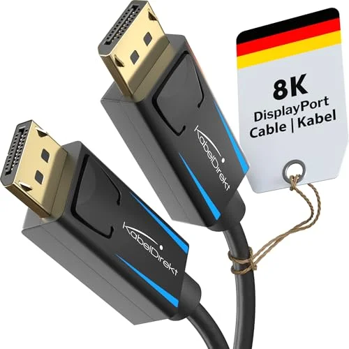 KabelDirekt 8K / 60Hz DisplayPort kabel 1.4 5 m DP med gapless skärmning för gaming PC/laptops, högupplösta 4K gamingmonitorer och ultrasnabba 144Hz 165Hz 240Hz 4260414845550