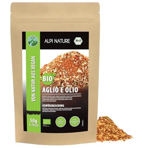 Alpi Nature ekologisk Aglio e Olio krydda (50g), kryddblandning, pastakrydda, 100% naturliga, ekologiska ingredienser, spagettikrydda utan konstgjorda tillsatser 4262359965911
