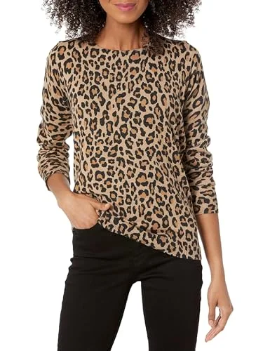Amazon Essentials långärmad lätt tröja med rund hals (finns i plusstorlek), kamel gepard, X Large 194223274635