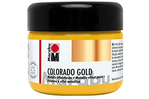 Marabu 12640025784 metallisk effektfärg, Colorado guld metallic 225 ml, vattenbaserad, ljusäkta, väderbeständig, snabbtorkande, för pensel och prickar på sugande underlag 4007751604705