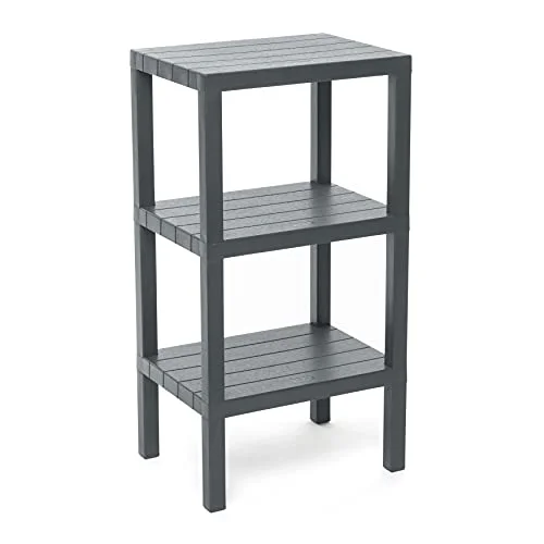 Tatay Rektangulär Lombokhylla, 3 höjder, polypropylen, BPA fri, träeffektfinish, halkfria stopp, max 10 kg per hylla, enkel montering, mått 38 x 29 73,5 cm, grå 8411801234389