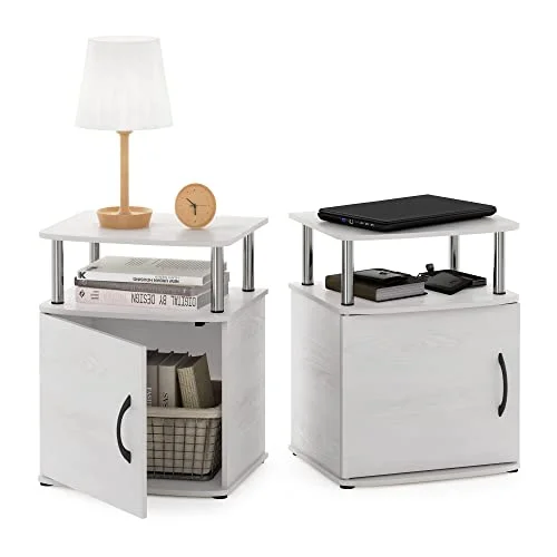 Furinno verktyg design, sidobord, nattduksbord, konstruerat trä, vit ek/krom, 2 pack (215114WOKSS) 810006774757