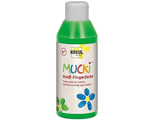 KREUL 28405 Mucki lysande tyg fingerfärg, 250 ml i grönt, vattenbaserat, parabenfri, glutenfri, laktosfri och vegansk, perfekt för användning med fingrar händer 4000798284053