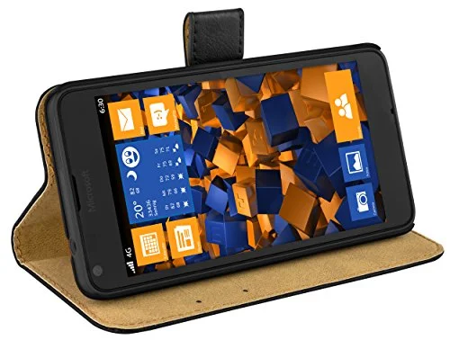 mumbi äkta läder bookstyle fodral kompatibel med Microsoft Lumia 640 skal väska plånbok, svart 4251077230142