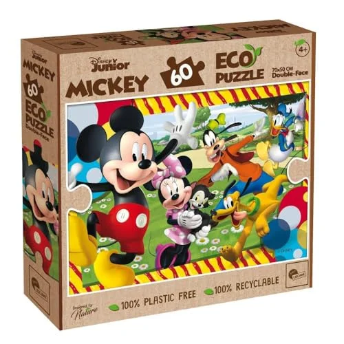 LISCIANI Disney Junior Musse Pussel Miljövänligt 60 bitar Kreativt spel Reflektionsspel Dubbelsidigt 2 i 1 och färgläggningssida 70 x 50 cm För barn från 4 år 8008324091850