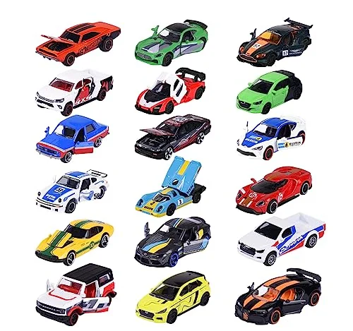 Majorette — Racerbilar 1 av 18 slumpmässiga leksaksbilar, mycket detaljerad, skala 64 (7,5 cm), med samlarkort, modellbil för barn från 3 år och uppåt, blandad, slumpmässig, inget val möjligt 3467452037928